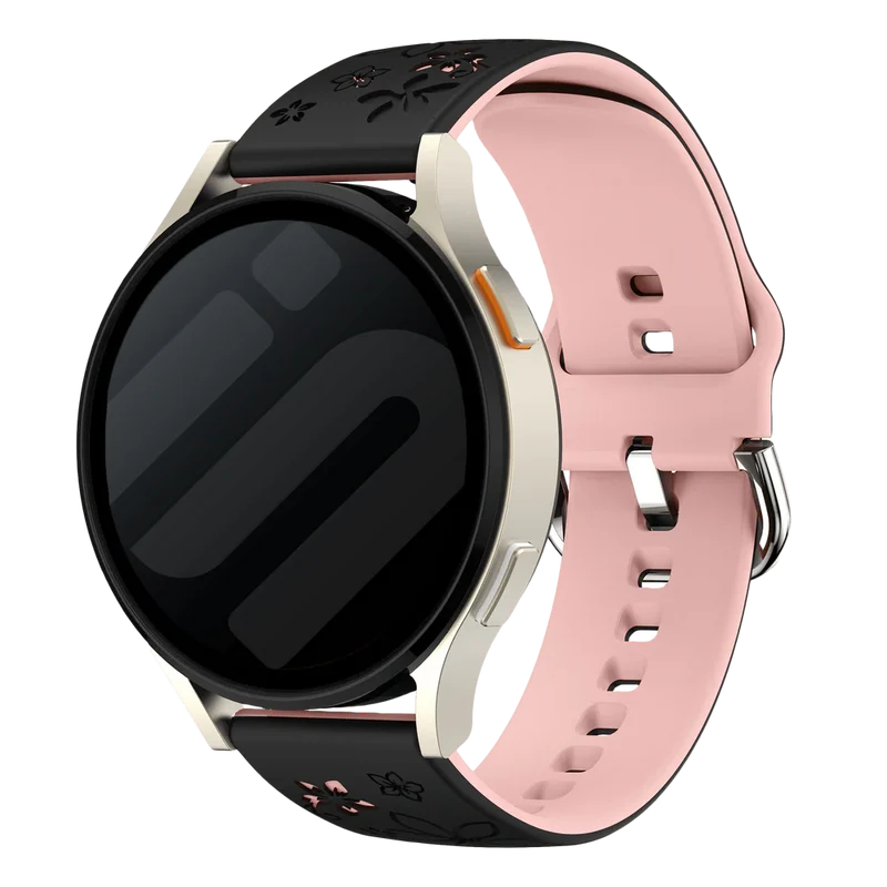Zenwatch Venice Pro Flower Silikonarmband (Schwarz/Hellrosa)