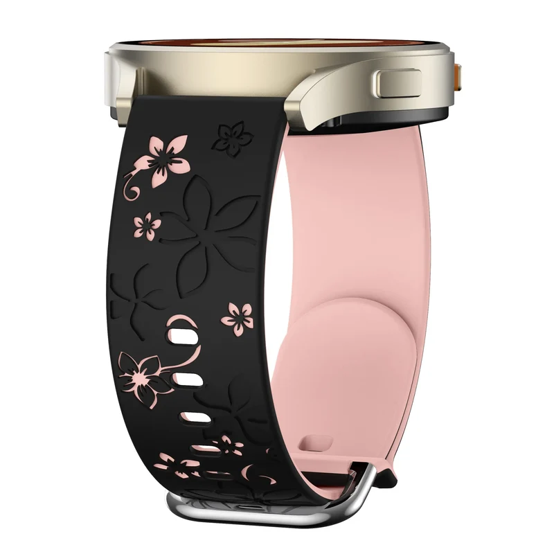 Huawei Watch GT 7 - 41mm Flower Silikonarmband (Schwarz/Hellrosa)