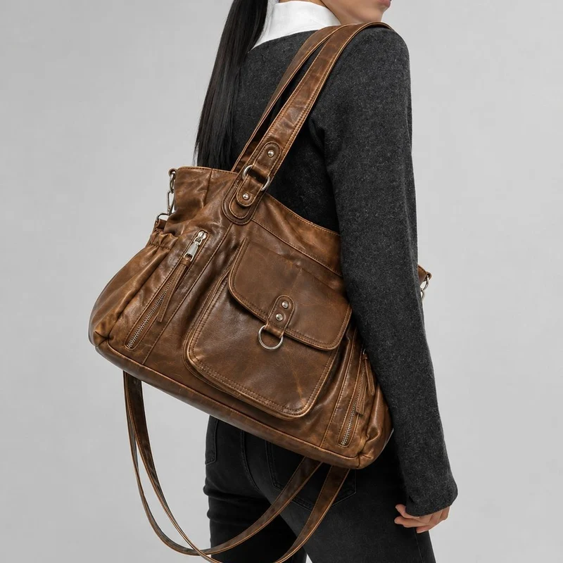 Geräumige Multifunktions-Leder-Handtasche