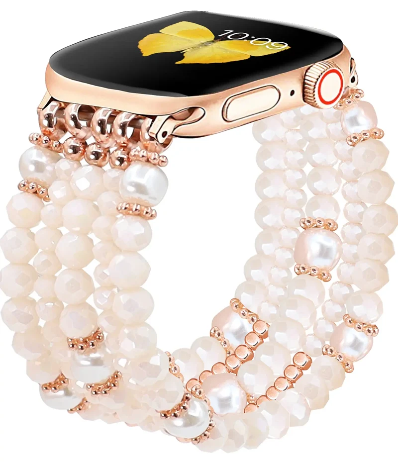 Apple Watch Perlenbesetztes Kristallarmband (Rosa)