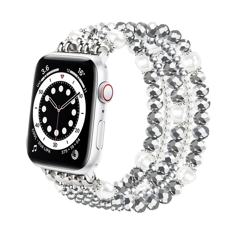 Apple Watch Perlenbesetztes Kristallarmband (Silber)