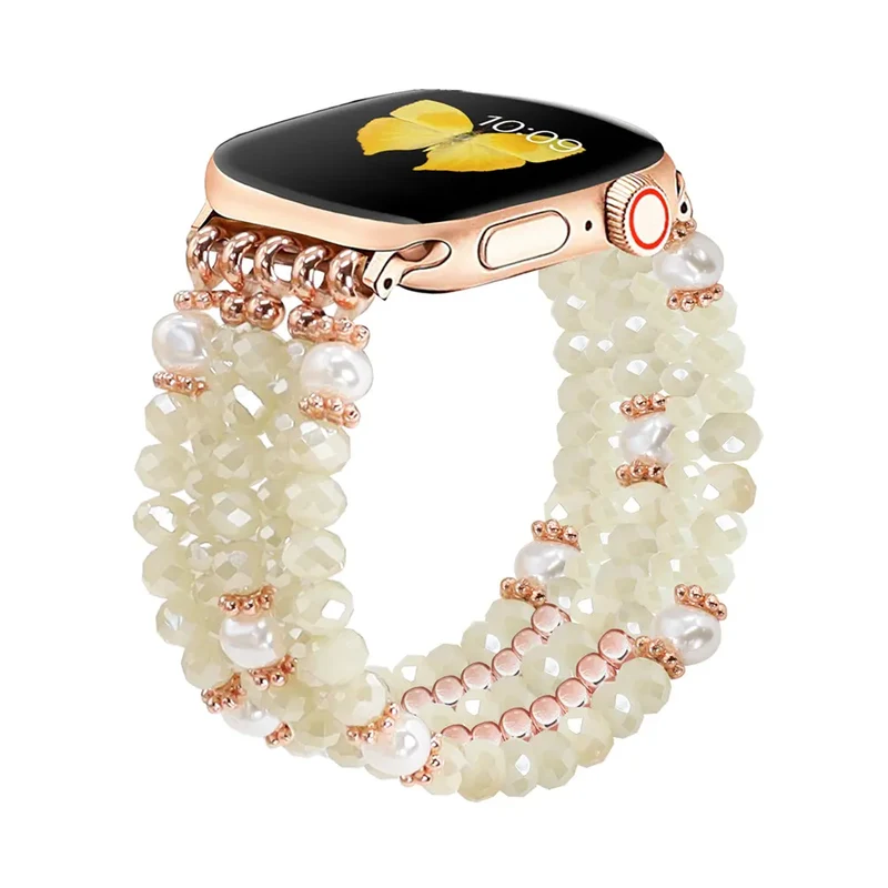 Apple Watch Perlenbesetztes Kristallarmband (Creme)