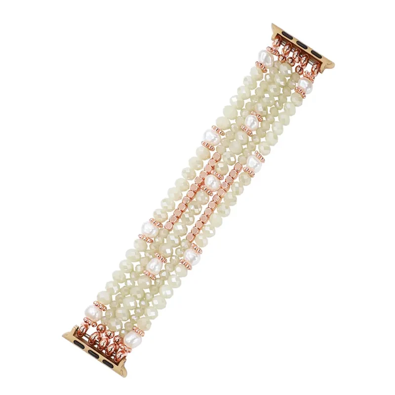 Apple Watch Perlenbesetztes Kristallarmband (Creme)