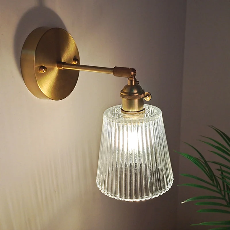 Eisen Messing-Finish Wandleseleuchte Schwenkarm 1-Licht Industrielle Wandlampe mit Blüte/Schale Klarglas-Schirm | Karnz