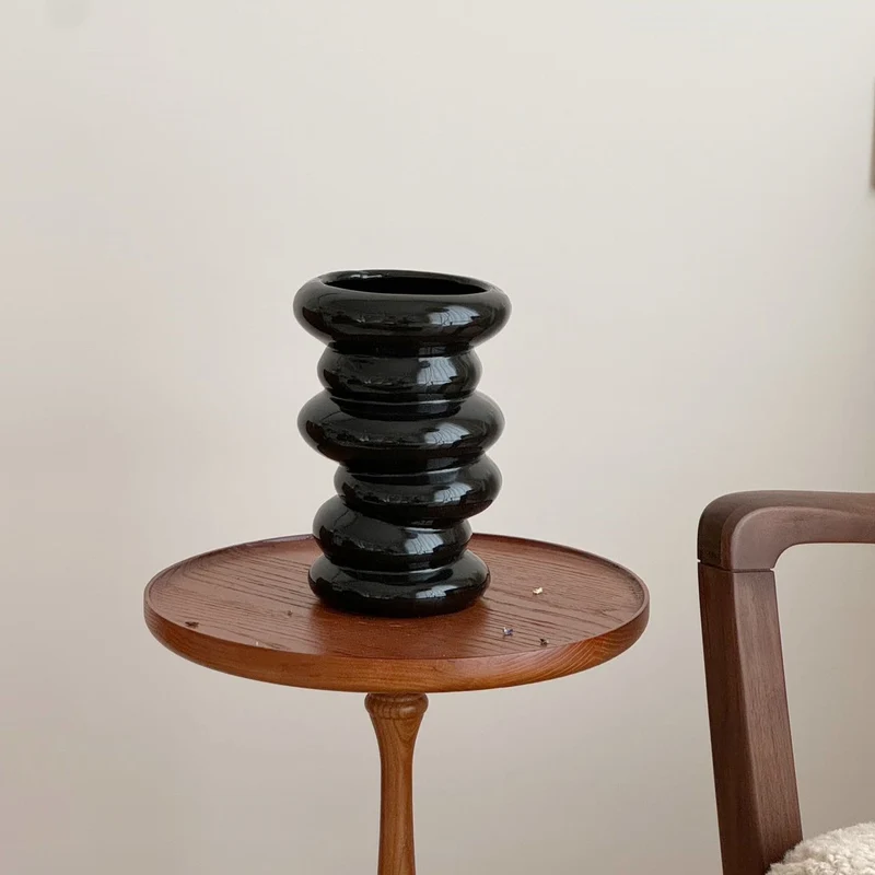 Sculptural Glänzende Keramische Stapel-Glühbirnenvase für Tischdekoration
