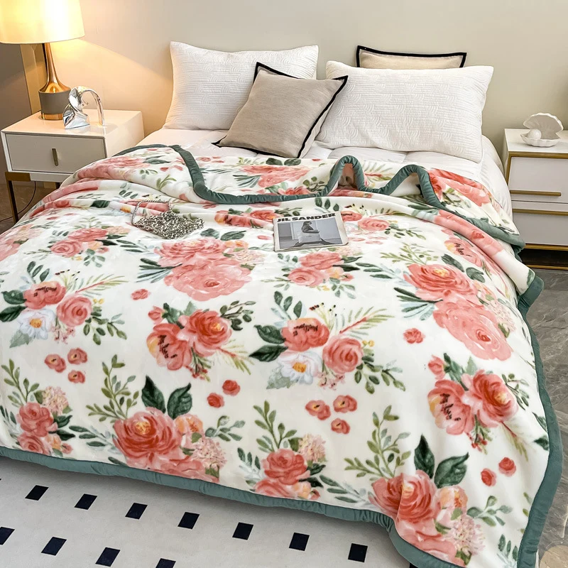 Blumengemusterte Fleece-Wurfdecke Karnz