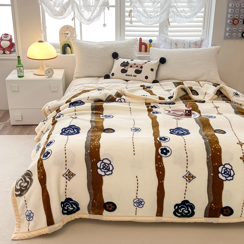 Blumengemusterte Fleece-Wurfdecke Karnz
