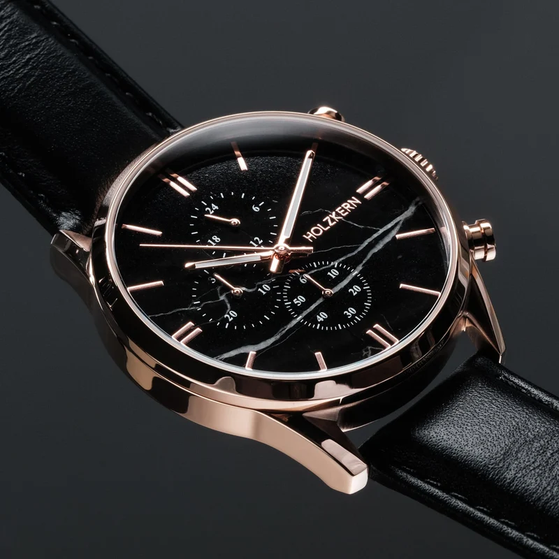 Holzkern Relational Herren Chronograph • Echter Schwarzer Marmor • Mineralglas