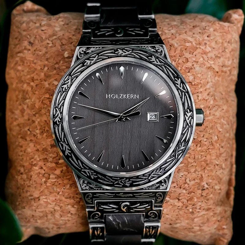 Holzkern Misir Armbanduhr Grau • Quarzwerk • Mineralglas