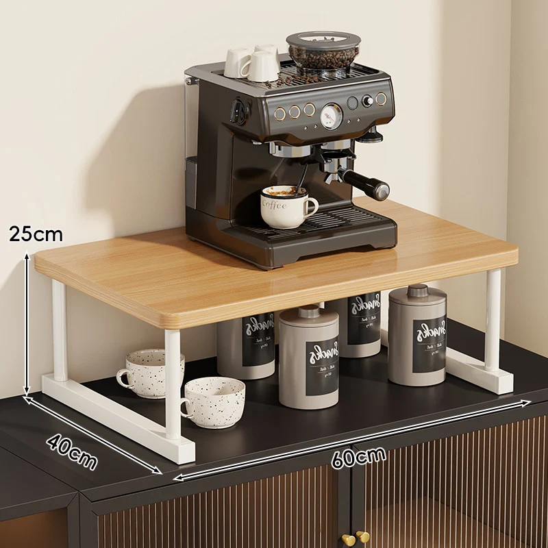 Zwei-Ebenen-Thekenkaffee-Station-Regalaufsatz mit Walnuß-Top und Metallrahmen