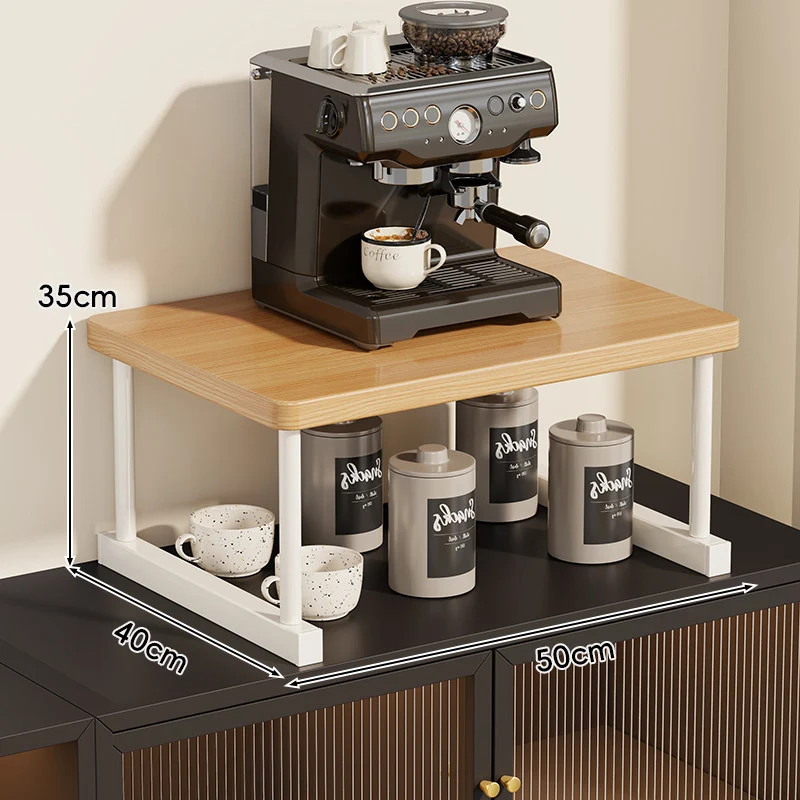Zwei-Ebenen-Thekenkaffee-Station-Regalaufsatz mit Walnuß-Top und Metallrahmen