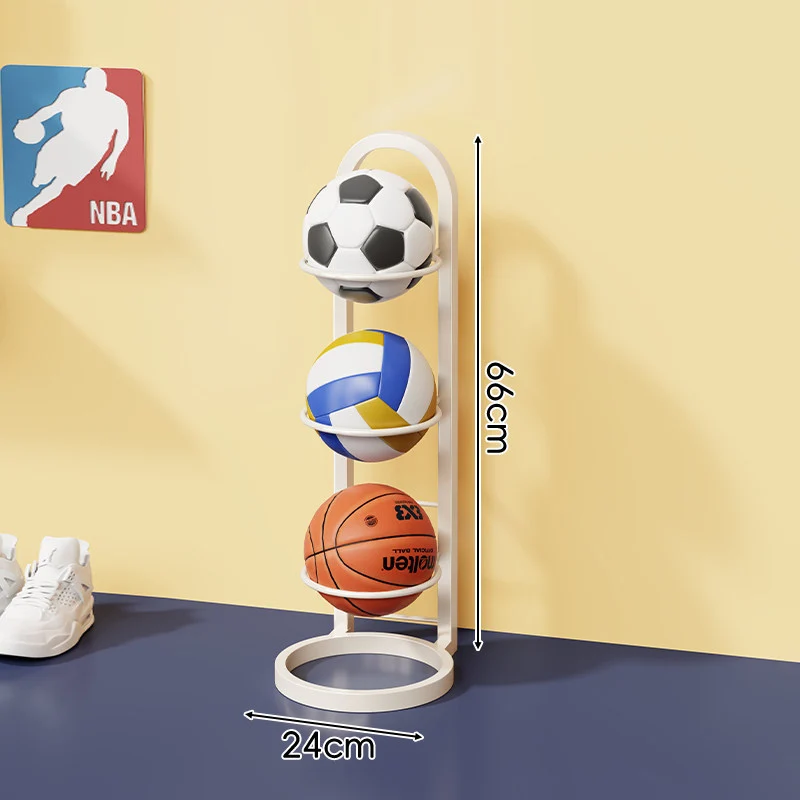 Dreistufiger vertikaler Sportballlagerregal mit wandfertigem Sockel und kreisförmigen Halterungen