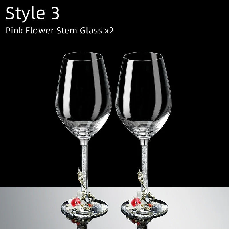 Metallic Flower Crystal Weingläser mit Dekanter Koffer Set | Karnz