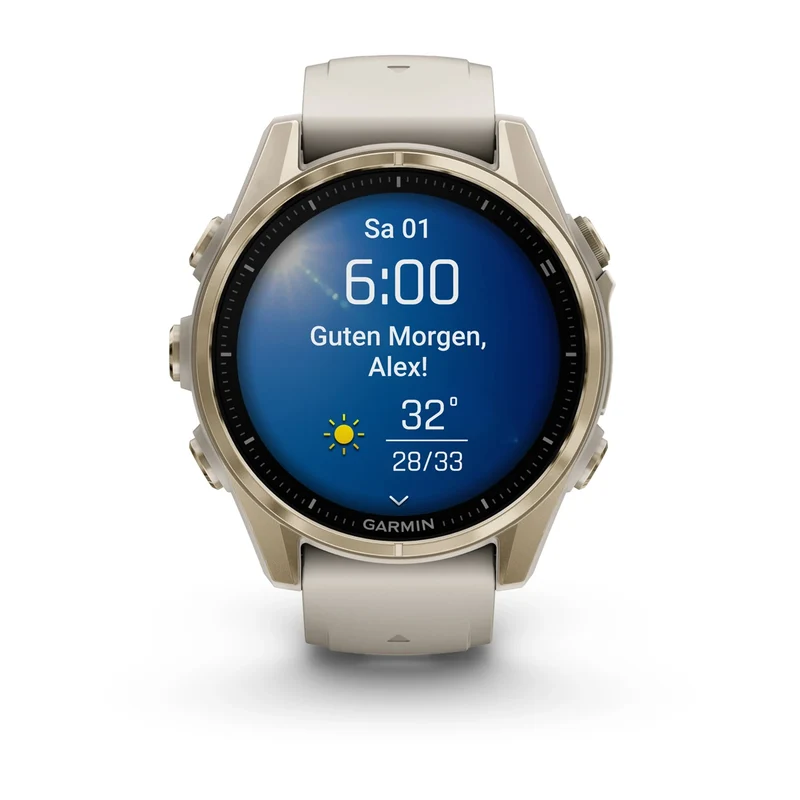 Garmin fenix® 8 – 43 mm, AMOLED Sapphire, Nebelgrau/Softgold