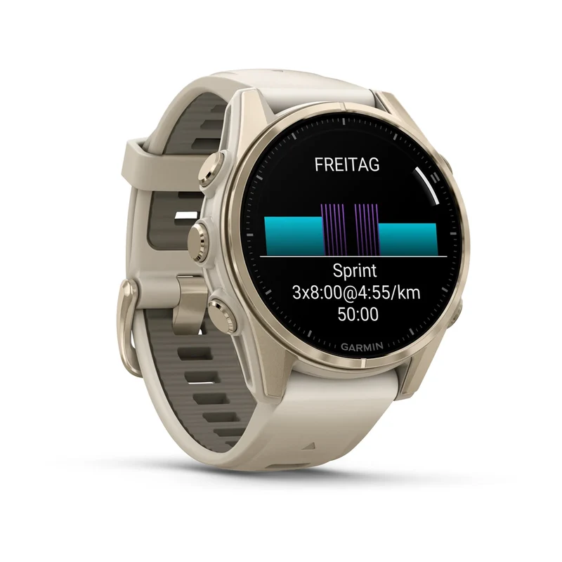 Garmin fenix® 8 – 43 mm, AMOLED Sapphire, Nebelgrau/Softgold