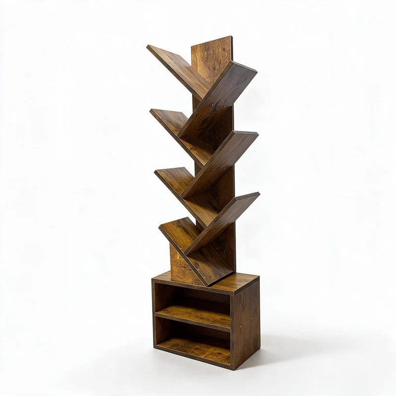 Karnz Buchregal in Baumform – Standregal aus Holzoptik, 37 × 20 × 120 cm