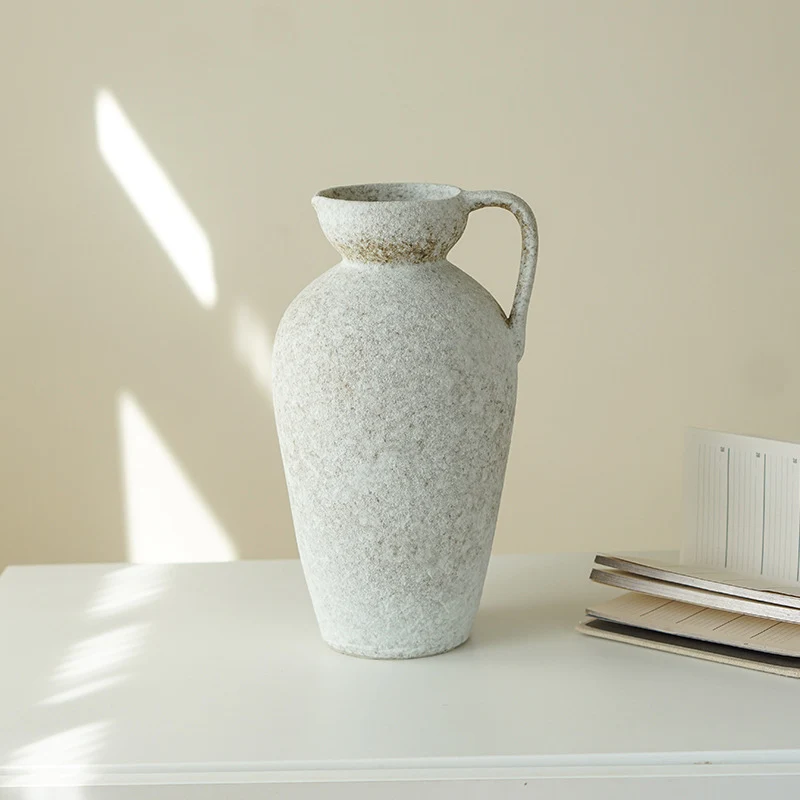Texturierte Steinzeug Amphorenstil Krug Vase mit einem einzigen geschwungenen Griff