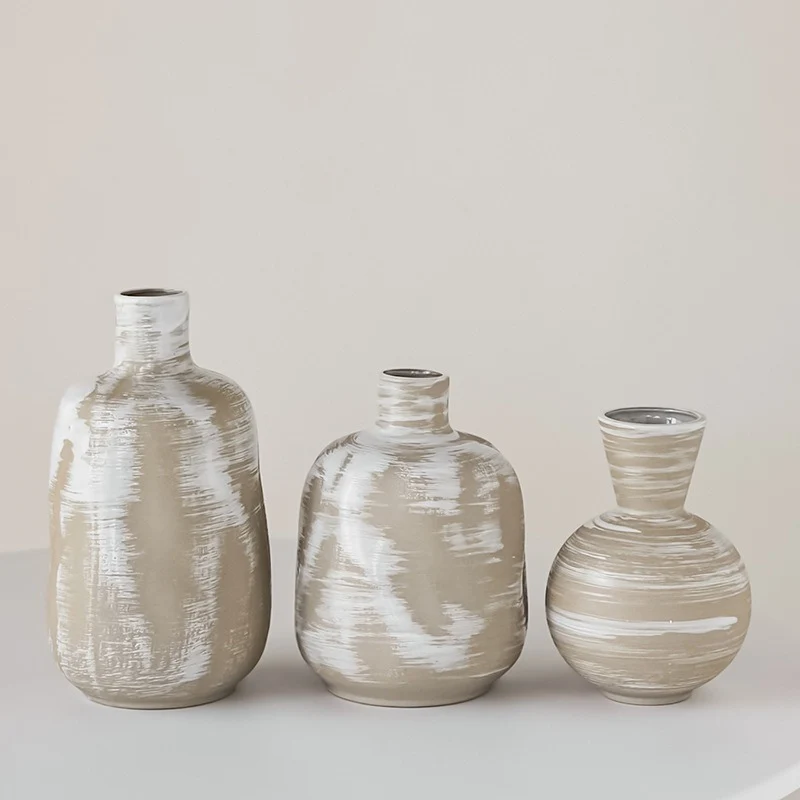 Strukturierte handgeglasierte Keramik-Dekorative Flasche Vase mit schmalem Hals