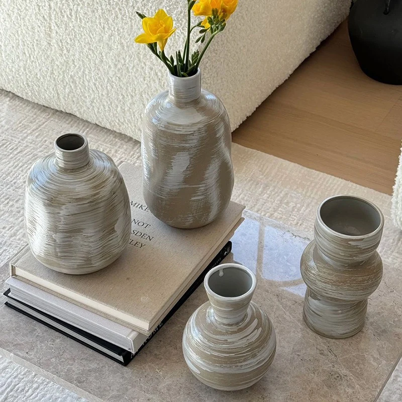 Strukturierte handgeglasierte Keramik-Dekorative Flasche Vase mit schmalem Hals