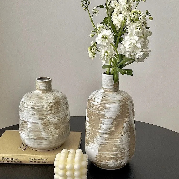 Strukturierte Pinselstrich Keramik Tischvase mit schmalem Hals und mattem Stucco-Finish