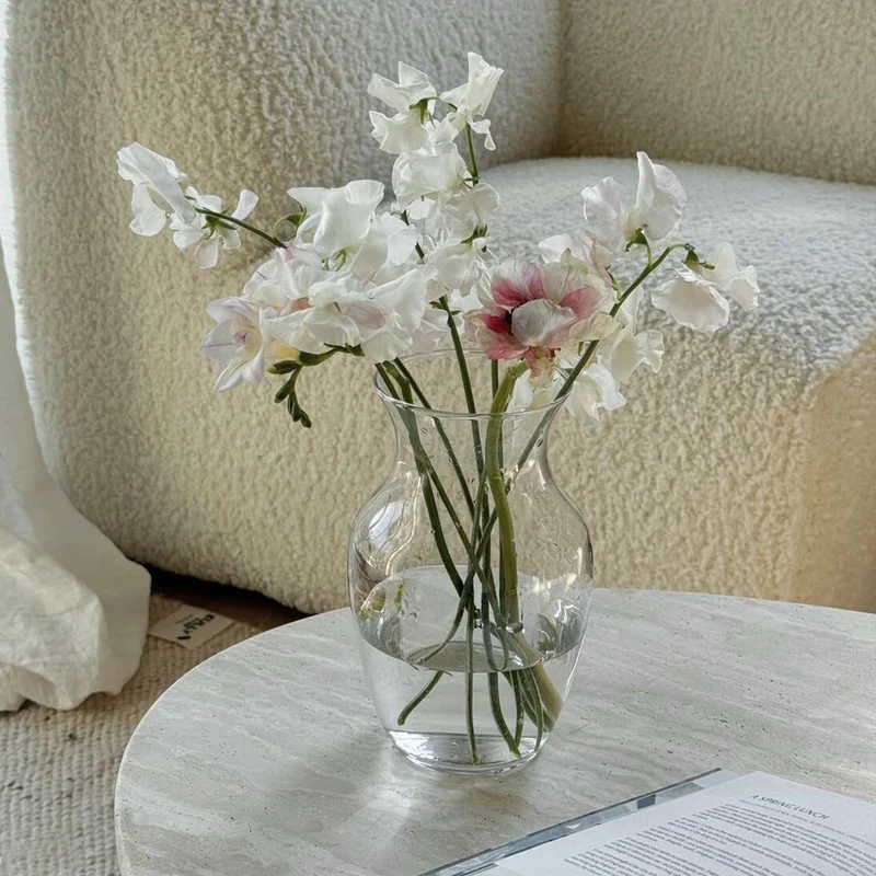Mouthblown Glass Bulb Vase with Short Neck and Wide Body