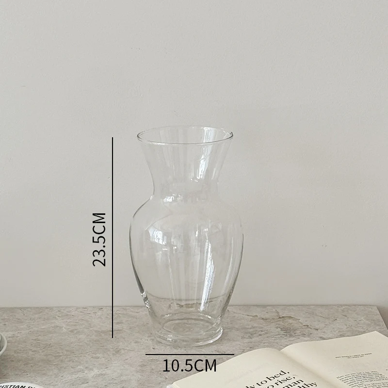 Mouthgeblasene geschwungene Glasblumenarrangementvase mit weitem Hals