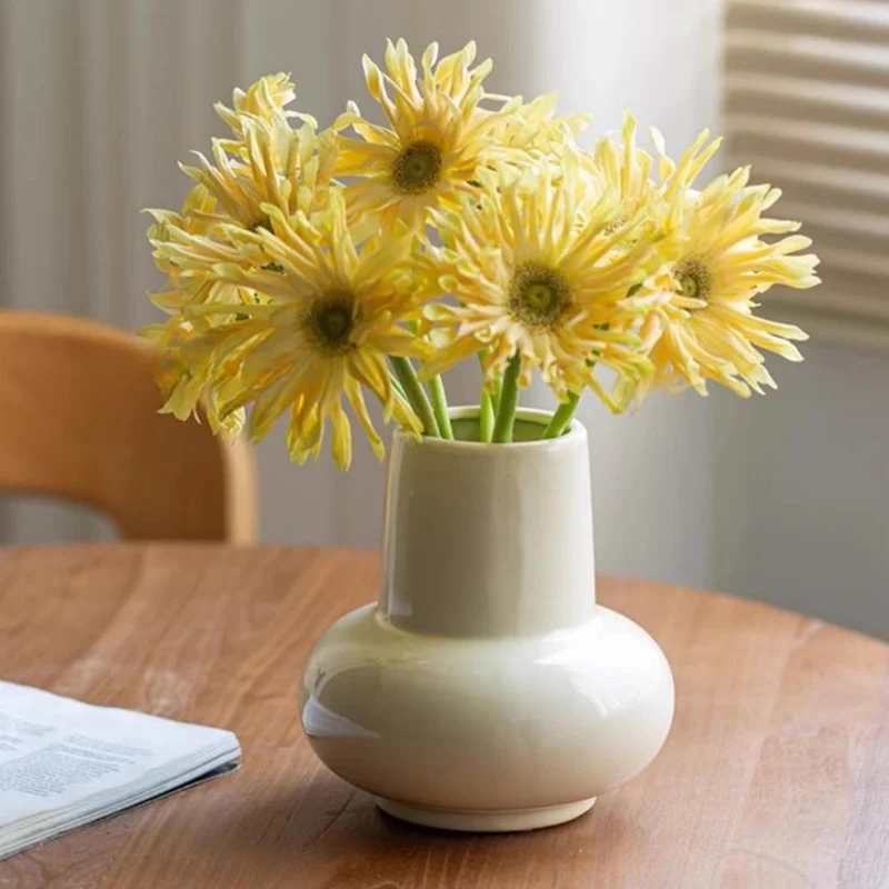 Glasierte Runde Minimalistische Keramik Tischvase mit weiter Öffnung