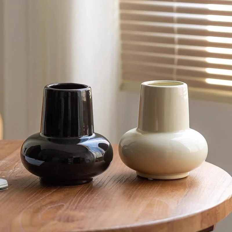 Glasierte Runde Minimalistische Keramik Tischvase mit weiter Öffnung