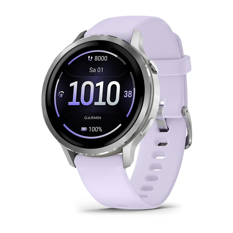 Garmin Venu® 4 - 41 mm Grau/Silber mit Schnellwechsel-Silikon-Armband 18 mm Lavendelblau