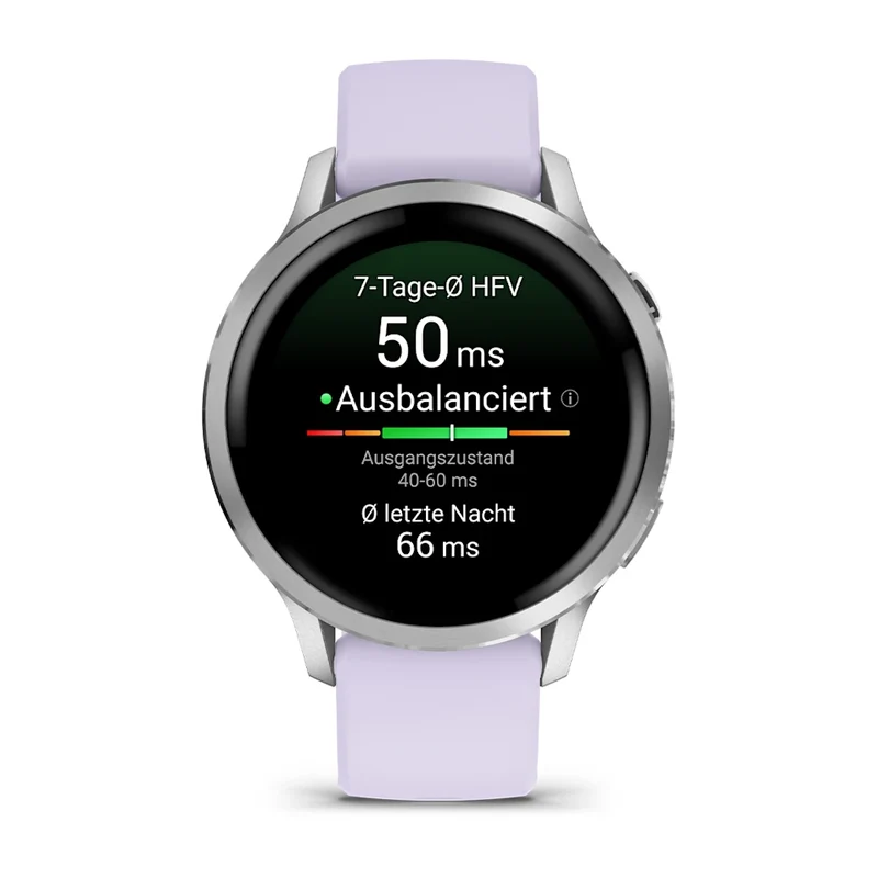 Garmin Venu® 4 - 41 mm Grau/Silber mit Schnellwechsel-Silikon-Armband 18 mm Lavendelblau