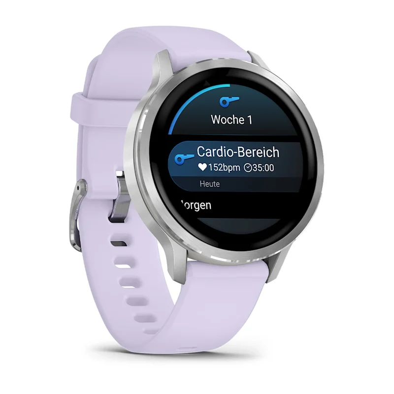 Garmin Venu® 4 - 41 mm Grau/Silber mit Schnellwechsel-Silikon-Armband 18 mm Lavendelblau