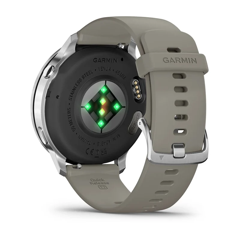 Garmin Venu® 4 - 45 mm Schwarz/Silber mit Schnellwechsel-Silikon-Armband 22 mm Grau