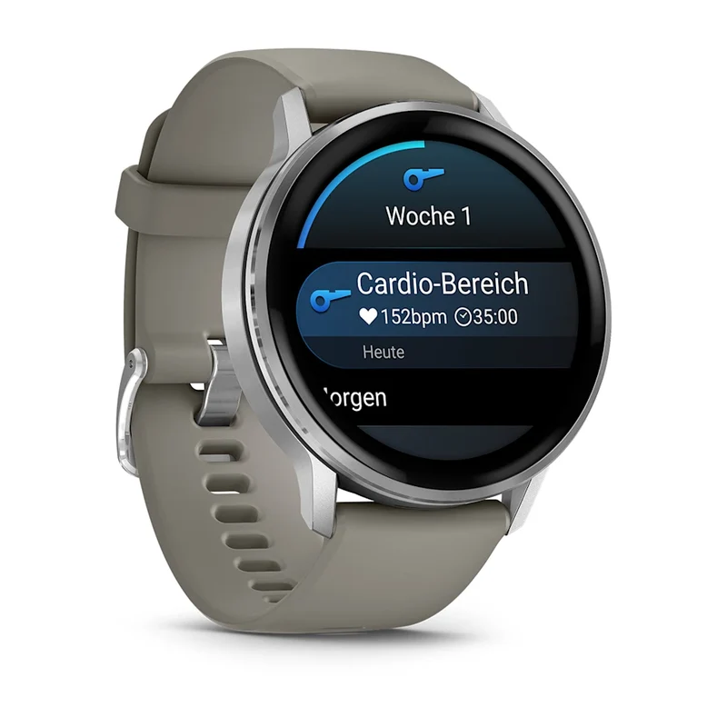 Garmin Venu® 4 - 45 mm Schwarz/Silber mit Schnellwechsel-Silikon-Armband 22 mm Grau