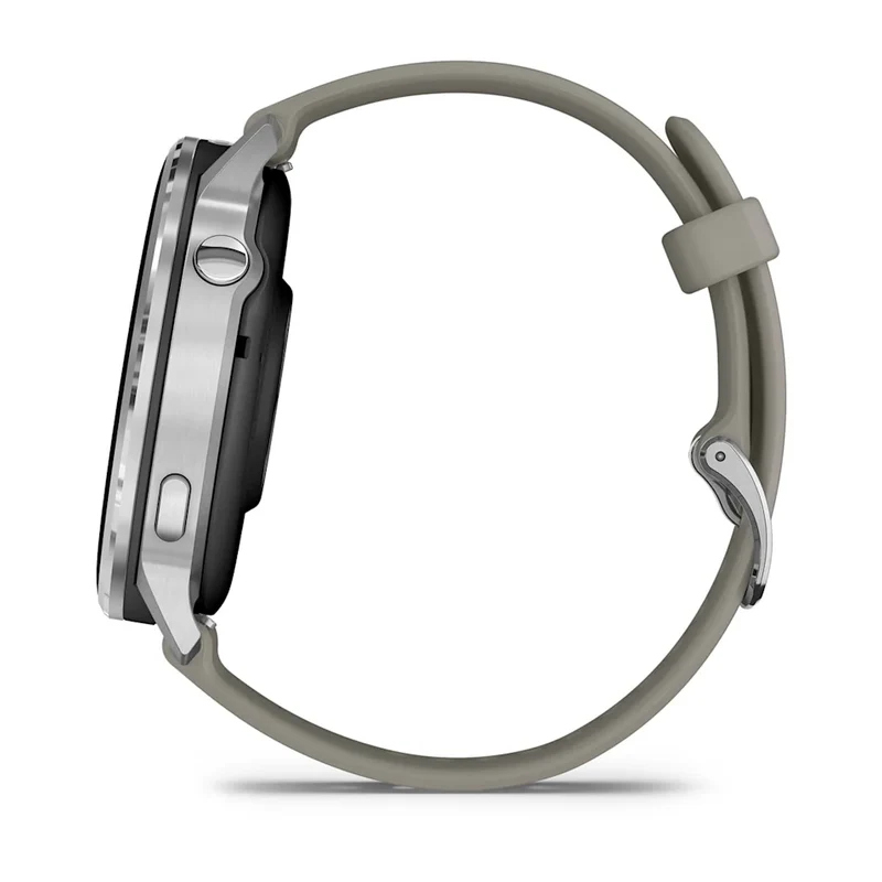 Garmin Venu® 4 - 45 mm Schwarz/Silber mit Schnellwechsel-Silikon-Armband 22 mm Grau