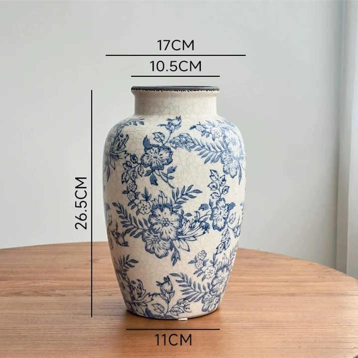Crackle-Glaze Blumen Keramische Dekorative Vase mit Schmalem Hals und Rundem Schulter
