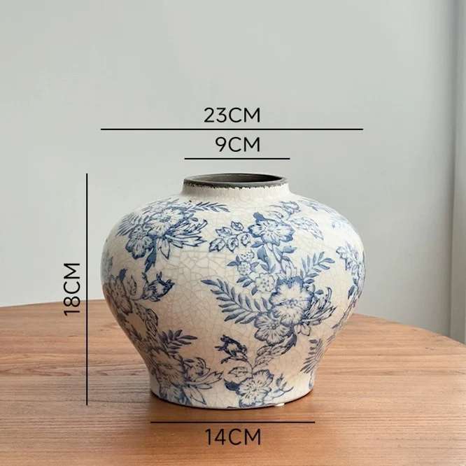 Crackle-Glaze Blumen Keramische Dekorative Vase mit Schmalem Hals und Rundem Schulter