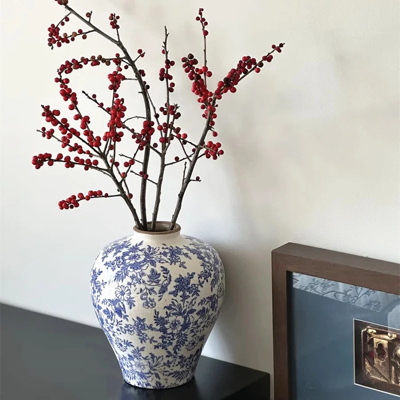 Crackle-Glaze Blumen Keramische Dekorative Vase mit Schmalem Hals und Rundem Schulter