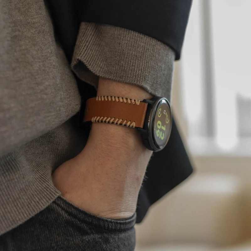 Suunto Run 2 Lederarmband mit Ziernähten (Braun)