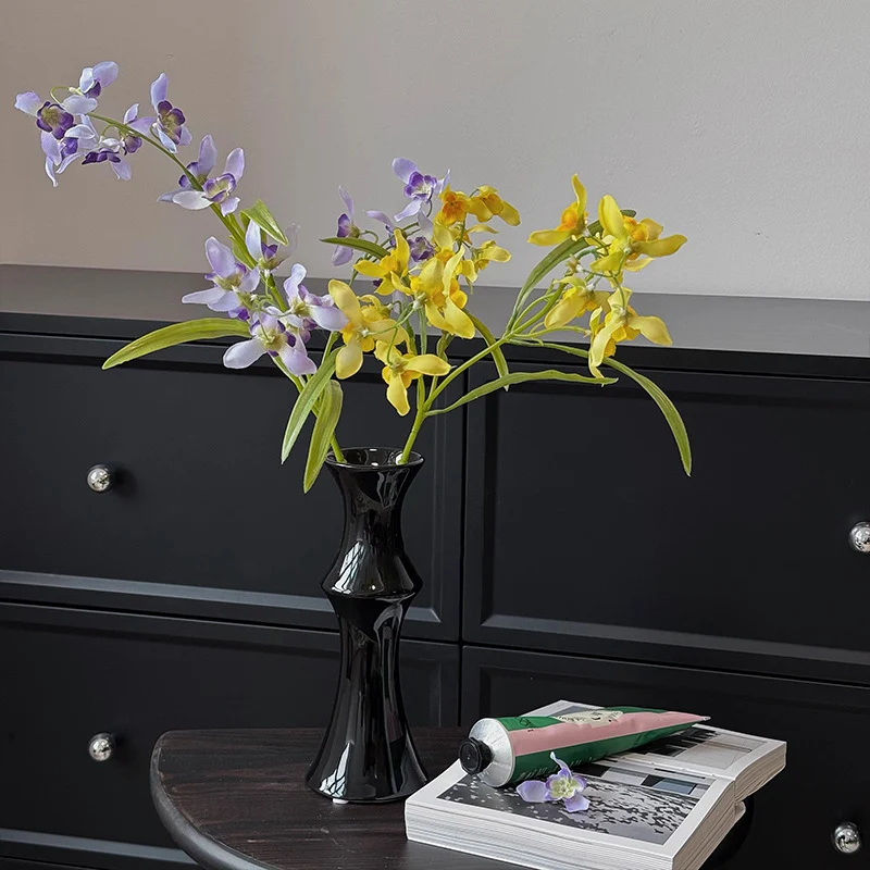 Keramische Sanduhr Bud Vase mit schmalem Hals und ausladendem Rand