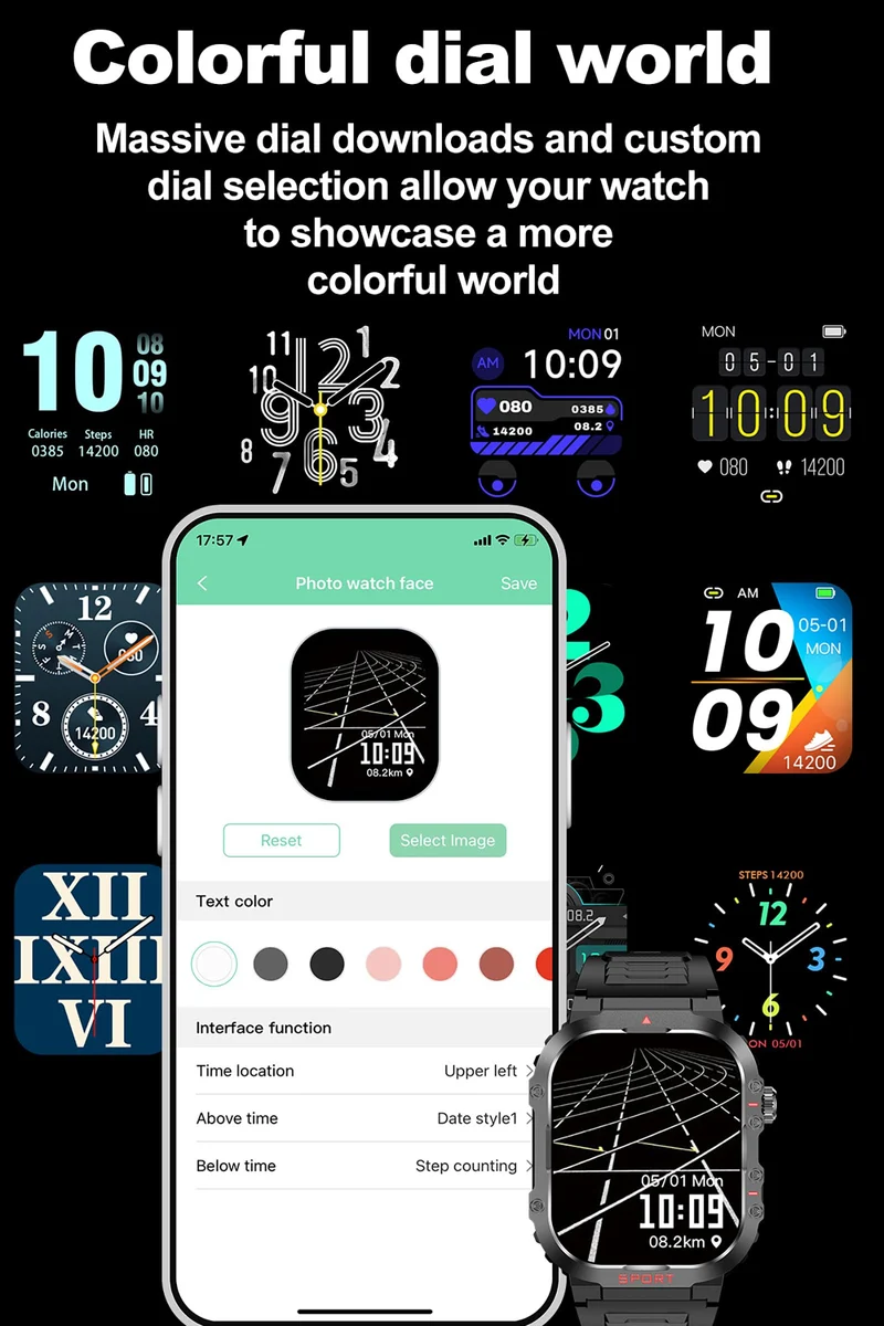 Compass Smart Watch with LED Flashlight Waterproof Swimming Watches, 2.01'' Military Fitness Tracker Rugged Tactical Smartwatch (Answer/Make Call)