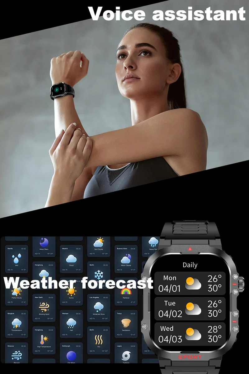 Compass Smart Watch with LED Flashlight Waterproof Swimming Watches, 2.01'' Military Fitness Tracker Rugged Tactical Smartwatch (Answer/Make Call)