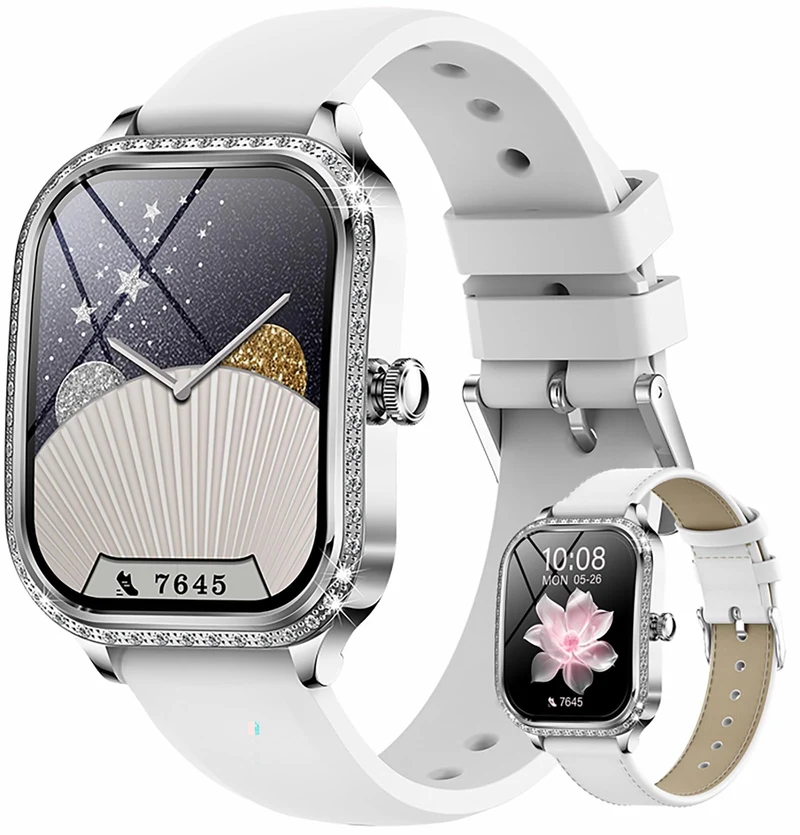 Diamonds Smart Watches for Women, Answer/Make Call Fitness Tracker for Android iOS Phones with AI Voice Control Heart Rate Sleep Monitor Pedometer