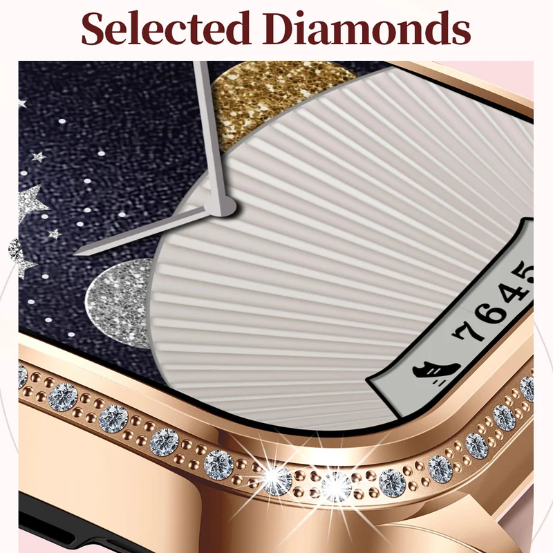 Diamonds Smart Watches for Women, Answer/Make Call Fitness Tracker for Android iOS Phones with AI Voice Control Heart Rate Sleep Monitor Pedometer