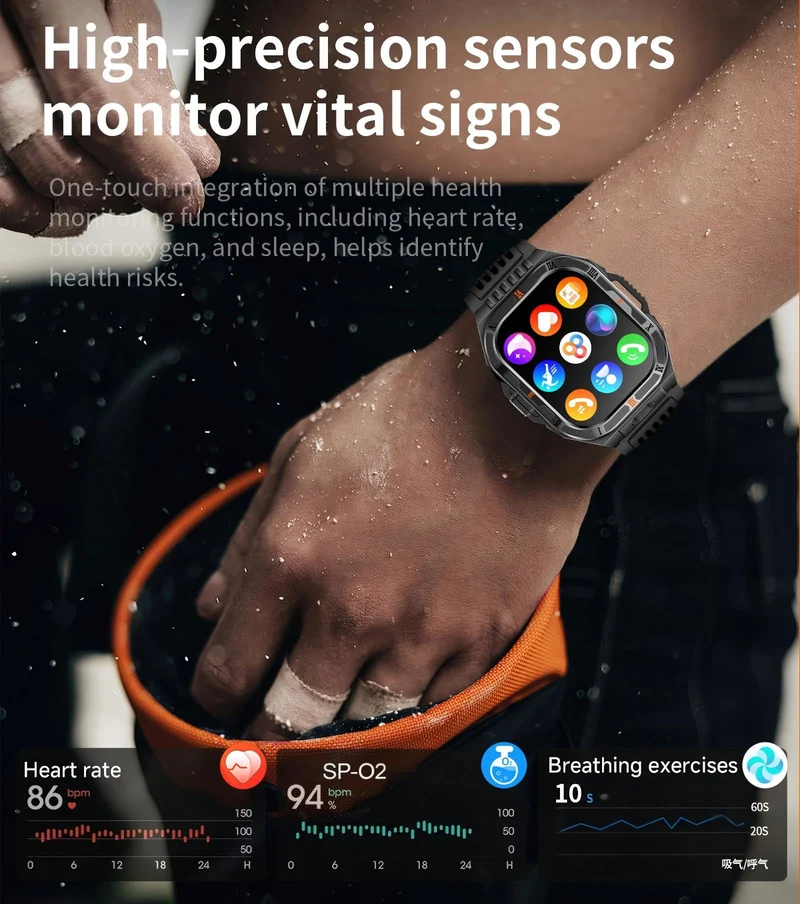 Military Smart Watch for Men Rugged Outdoor Smartwatch with Compass Flashlight Bluetooth Call Voice Assistant 100+ Sports Modes IP68 Waterproof Fitness Tracker with Heart Rate Monitor Sleep Tracker