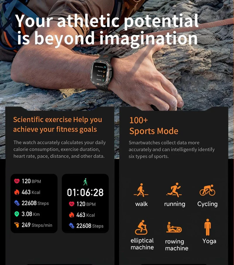 Military Smart Watch for Men Rugged Outdoor Smartwatch with Compass Flashlight Bluetooth Call Voice Assistant 100+ Sports Modes IP68 Waterproof Fitness Tracker with Heart Rate Monitor Sleep Tracker