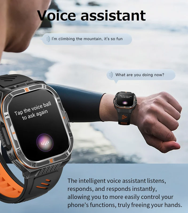 Military Smart Watch for Men Rugged Outdoor Smartwatch with Compass Flashlight Bluetooth Call Voice Assistant 100+ Sports Modes IP68 Waterproof Fitness Tracker with Heart Rate Monitor Sleep Tracker