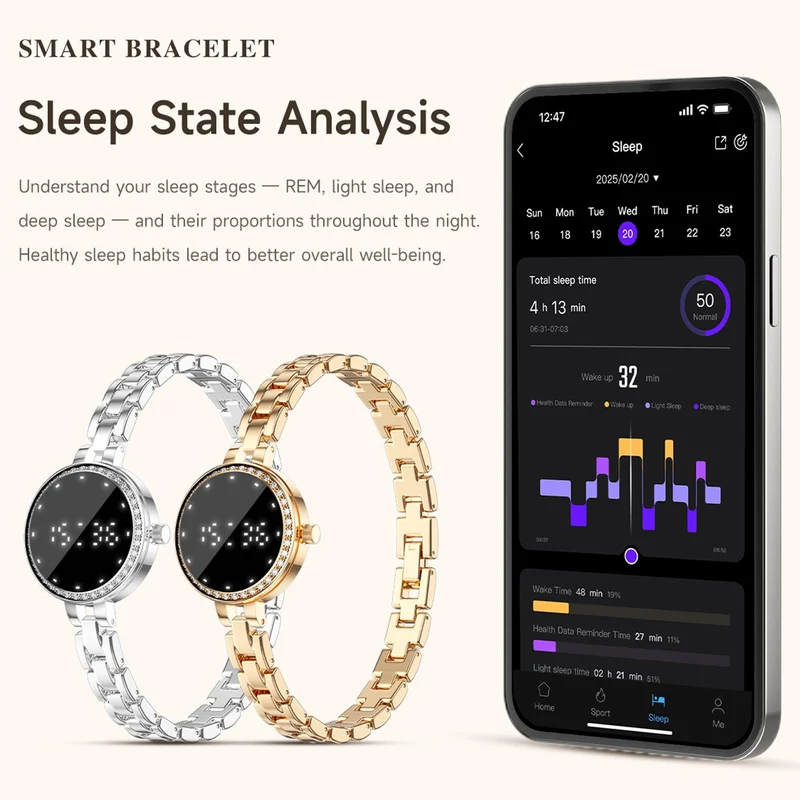 Smart Bracelet Smart Gold Watches for Women Elegant Round Jewelry Fitness Tracker with Heart Rate Monitor Sleep Tracker Step Counter Waterproof Slim Smartwatch with Notifications for IOS & Android