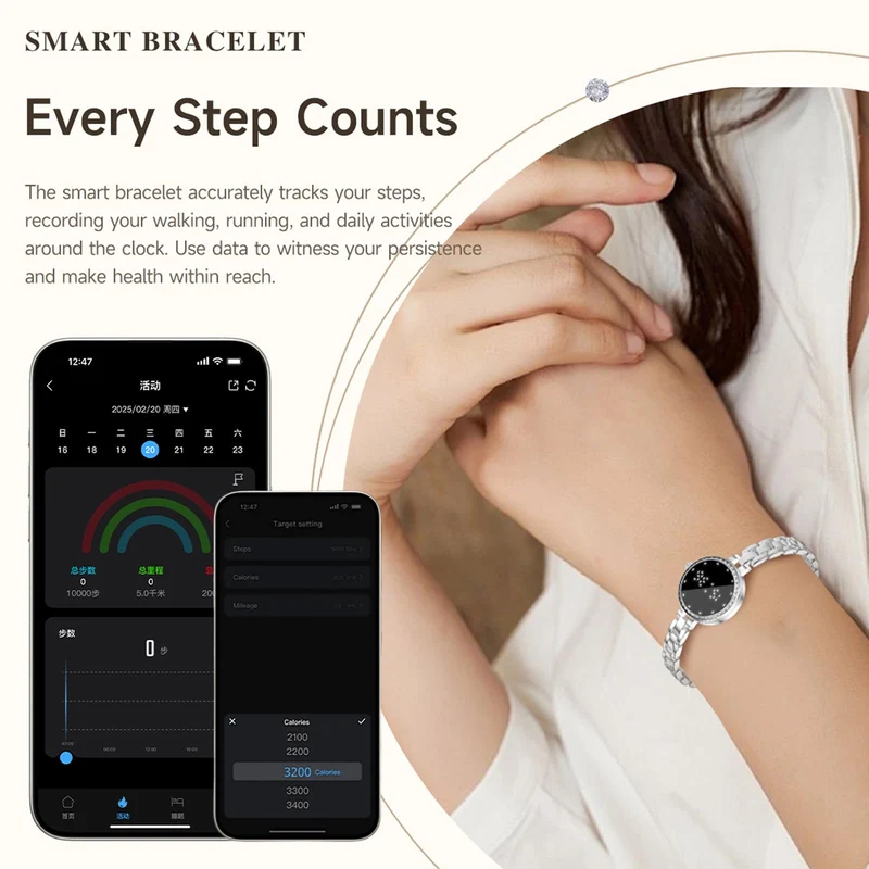 Smart Bracelet Smart Gold Watches for Women Elegant Round Jewelry Fitness Tracker with Heart Rate Monitor Sleep Tracker Step Counter Waterproof Slim Smartwatch with Notifications for IOS & Android