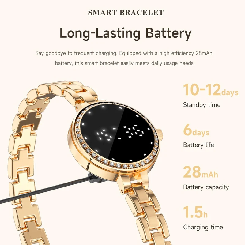 Smart Bracelet Smart Gold Watches for Women Elegant Round Jewelry Fitness Tracker with Heart Rate Monitor Sleep Tracker Step Counter Waterproof Slim Smartwatch with Notifications for IOS & Android