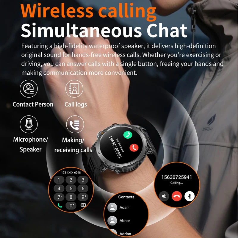 Smart Watch for Men GPS Outdoor Tactical Smartwatch with Altimeter Barometer Compass ABC Watch Bluetooth Calling 100+ Sports Modes Heart Rate Monitor Sleep Monitor Smart Notifications Voice Assistant